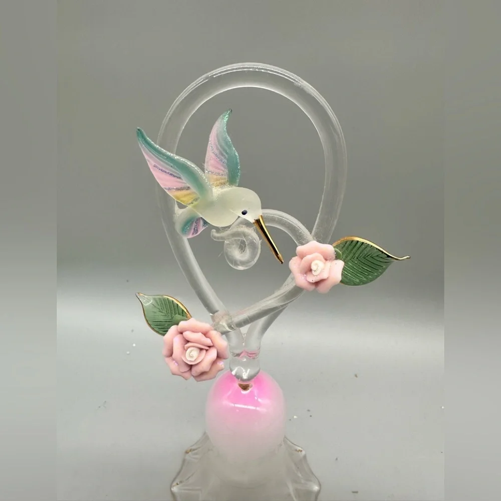Artisan Glass Hummingbird with Pink and Green Accents